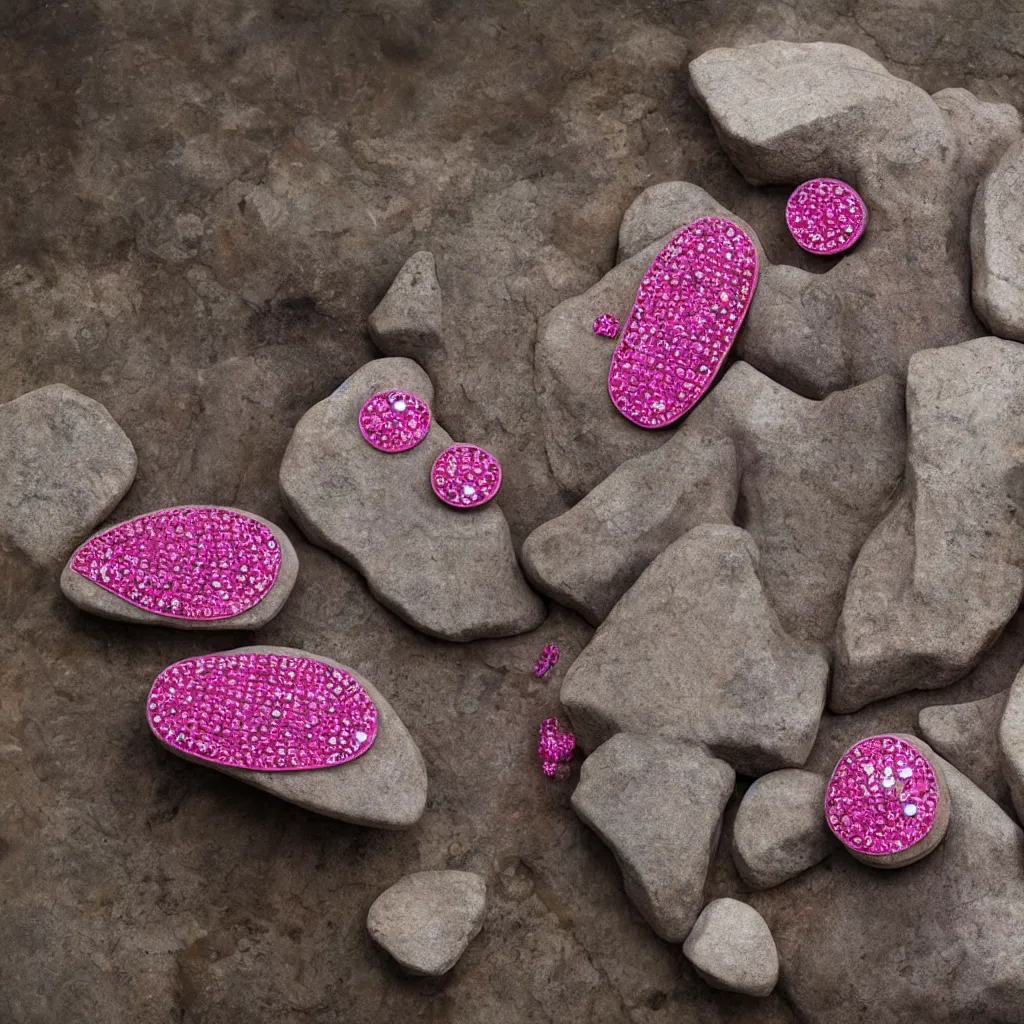 Image similar to Primitive stone computer with pink rhinestones, National Geographic, 8K