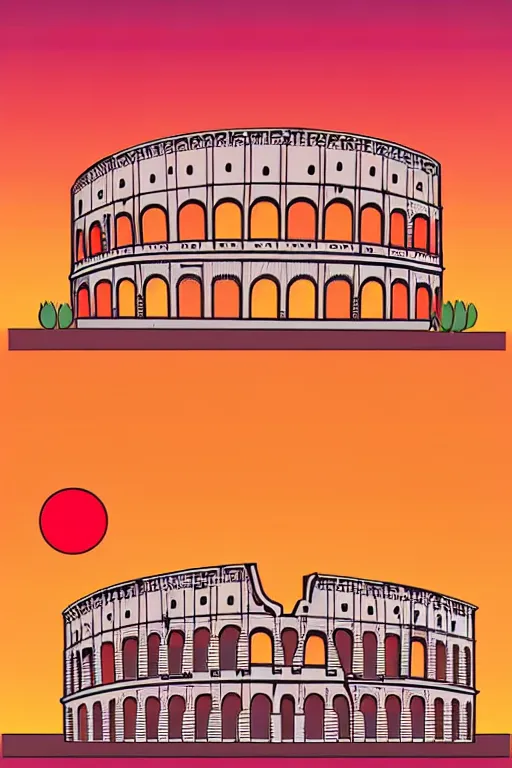 Image similar to minimalist boho style art of colorful colosseum rome at sunset, illustration, vector art