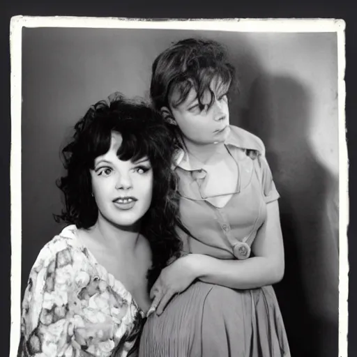 Prompt: photographic portrait of marla sokoloff and judy garland aged 2 2, with a fringe, 8 k