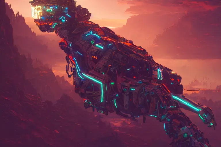 Image similar to slitherfang machine mecanical creature robot of horizon forbidden west horizon zero dawn radiating a glowing aura global illumination ray tracing hdr fanart arstation by ian pesty and alena aenami artworks in 4 k