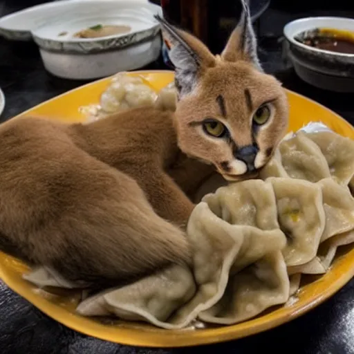 Image similar to Caracal eats dumplings