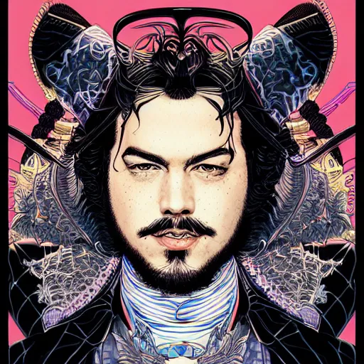 Image similar to portrait of post malone, symmetrical, glamour, by yoichi hatakenaka, masamune shirow, josan gonzales and dan mumford, ayami kojima, takato yamamoto, barclay shaw, karol bak, yukito kishiro