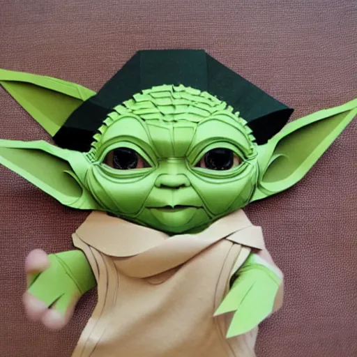 Image similar to cut paper sculpture of baby yoda