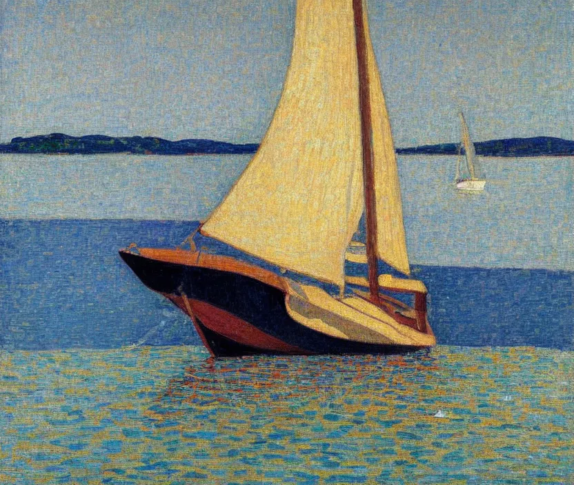 Image similar to a newly discovered van Rysselberghe painting of a sailboat