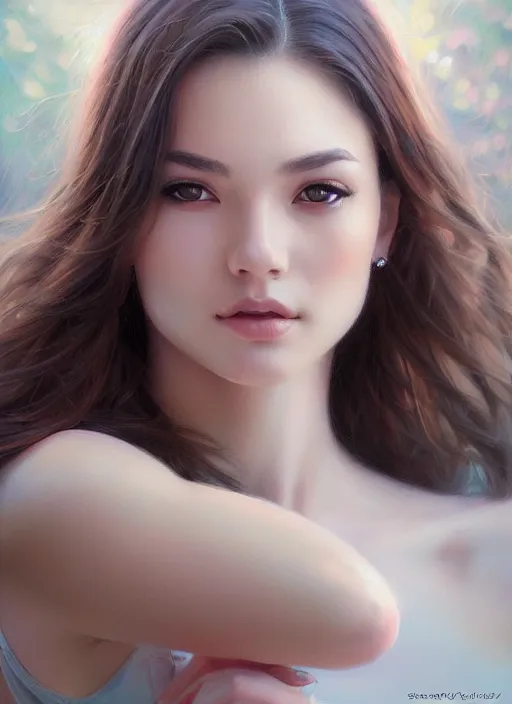 Image similar to photo of a gorgeous young woman in the style of stefan kostic, realistic, sharp focus, 8 k high definition, insanely detailed, intricate, elegant, art by stanley lau and artgerm