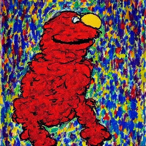 Image similar to painting of elmo by jackson pollock impressionist