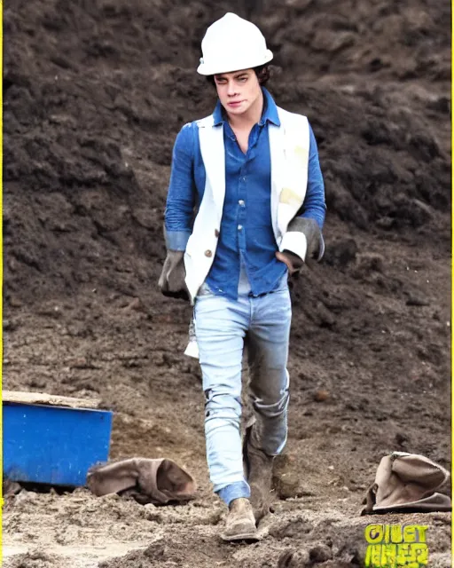 Image similar to glamorous harry styles working in a mine