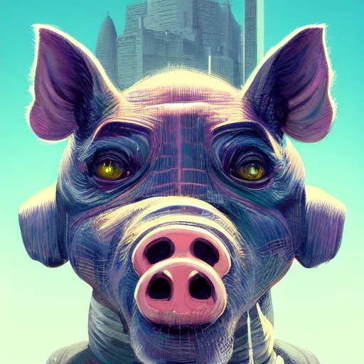 Image similar to highly detailed portrait 🤖🐷 in gta v, stephen bliss, unreal engine, fantasy art by greg rutkowski, loish, rhads, ferdinand knab, makoto shinkai and lois van baarle, ilya kuvshinov, rossdraws, tom bagshaw, global illumination, radiant light, detailed and intricate environment