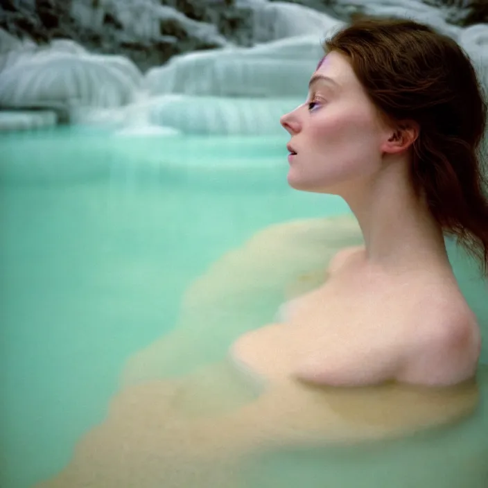 Prompt: Kodak Portra 400, 8K,ARTSTATION, CarolineGariba, soft light, volumetric lighting, highly detailed, britt marling style 3/4 ,portrait photo Close-up portrait photography of a beautiful woman how pre-Raphaelites, the face emerges from Pamukkale, thermal waters flowing down white travertine terraces, inspired by Ophelia paint ,and hair are intricate with highly detailed realistic beautiful flowers , Realistic, Refined, Highly Detailed, interstellar outdoor soft pastel lighting colors scheme, outdoor fine art photography, Hyper realistic, photo realistic