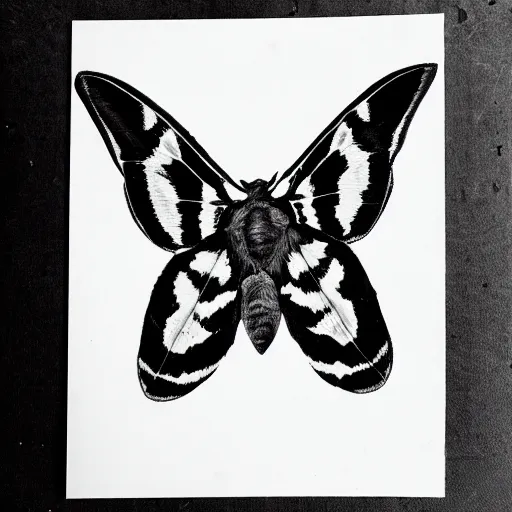 Image similar to moth, black and white, botanical illustration