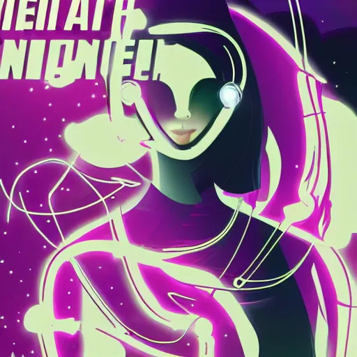 Image similar to poster artwork, sci fi, a female, full body, black hoodie techie, black hair with purple streaks, 8 k