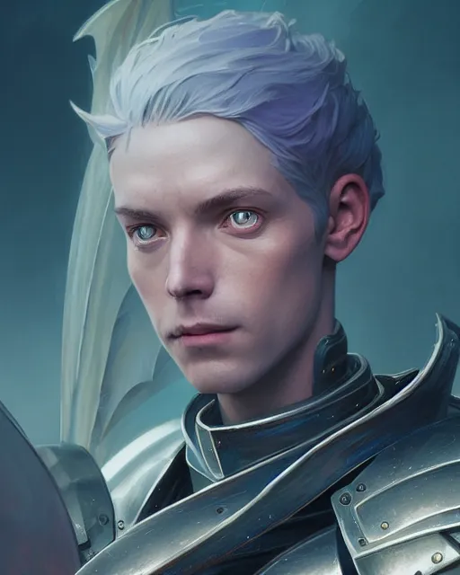 Image similar to highly detailed vfx portrait of a fantasy knight, stephen bliss, unreal engine, greg rutkowski, loish, rhads, beeple, makoto shinkai and lois van baarle, ilya kuvshinov, rossdraws, tom bagshaw, alphonse mucha, global illumination, detailed and intricate environment