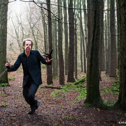 Prompt: steve buscemi being attacked by elves, canon eos r 3, iso 2 0 0, 1 / 1 6 0 s, 8 k, raw, unedited, symmetrical balance, in - frame