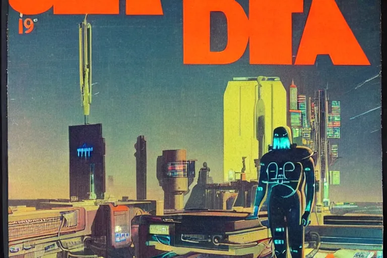 Image similar to 1979 OMNI Magazine Cover of a dental technician. in cyberpunk style by Vincent Di Fate