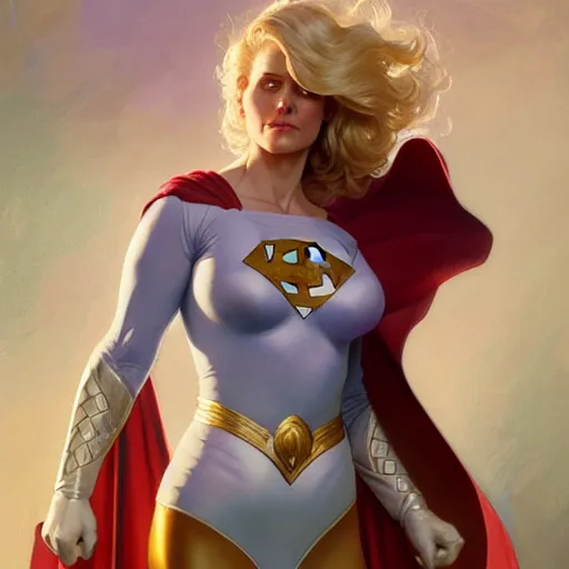 Prompt: Linda Carter as Power Girl, western, D&D, fantasy, intricate, elegant, highly detailed, digital painting, artstation, concept art, matte, sharp focus, illustration, art by Artgerm and Greg Rutkowski and Alphonse Mucha