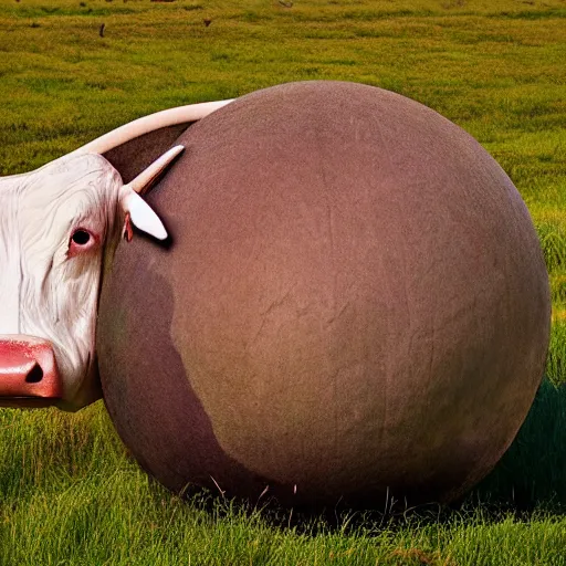 Image similar to a sphere shaped cow in a field