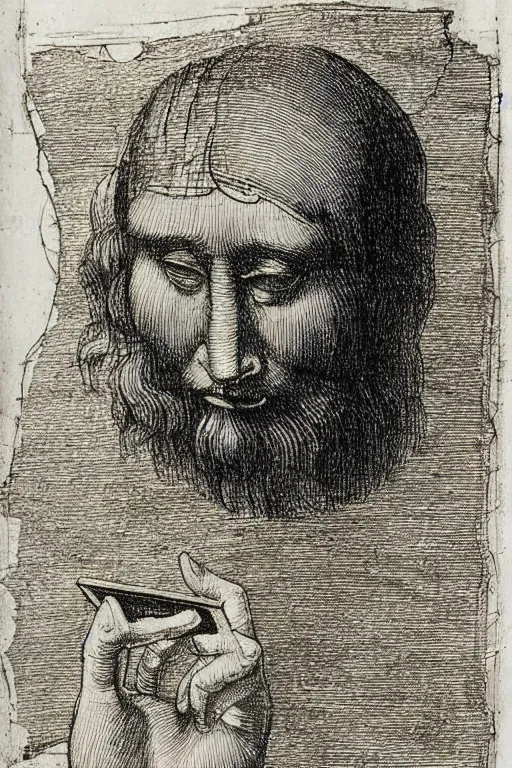 Prompt: “Early drawing of iPhone by Leonardo da Vinci”