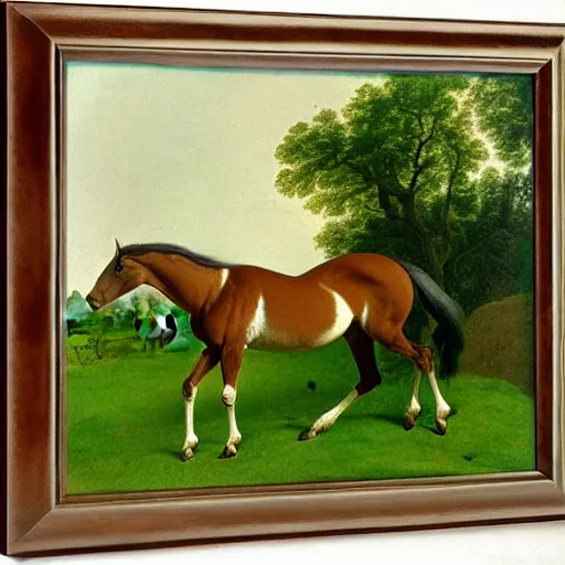 Prompt: Buckskin Horse in a Green Pasture by George Stubbs