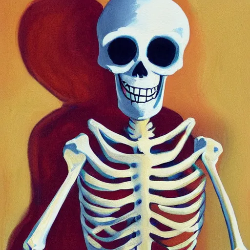 Prompt: winking smiling skeleton, painting