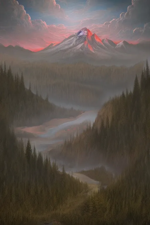 Prompt: Twin Peaks artwork by Corey Brickley, Matte painting, trending on artstation and unreal engine