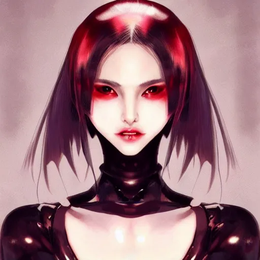 Image similar to a beautiful young japanese natalie portman alluring model in crop top, wearing a demonic latex mask that looks like an attractive succubus by guweiz and wlop and ilya kuvshinov and artgerm symmetrical eyes, aesthetic, gorgeous, stunning, attractive, artstation, deviantart, pinterest, digital art