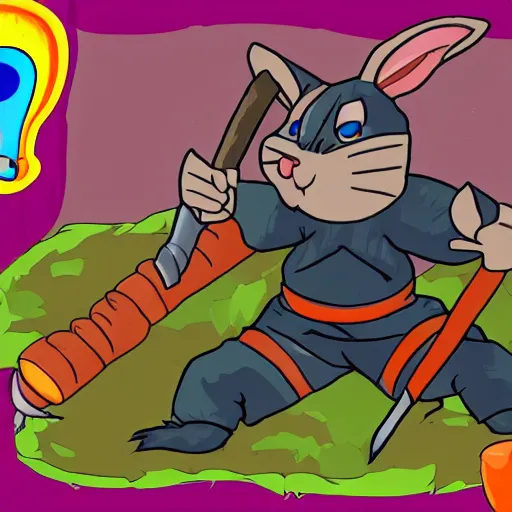 Image similar to an evil rabbit wielding a carrot as a weapon, boss battle