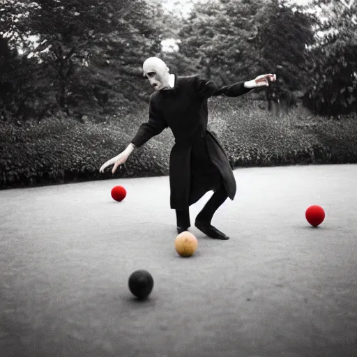 Image similar to portrait of nosferatu playing petanque, realistic photography