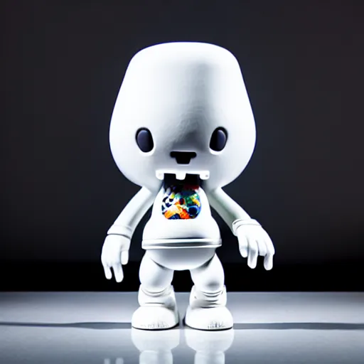 Prompt: an all white art vinyl figure with a microwave oven for a head, in the style of guggimon, kidrobot, sket - one x iamretro, kenny wong x pop mart, space molly, frank kozik, guggimon, kaws studio lighting, subsurface diffusion, 8 k - h 7 6 8