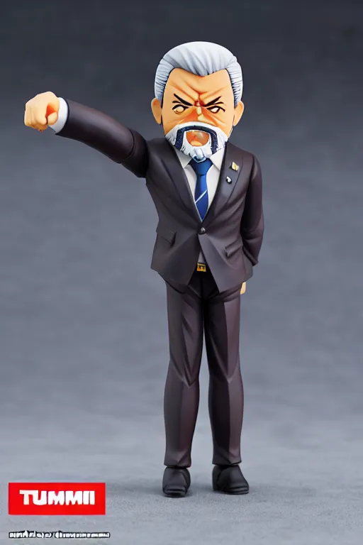 Prompt: still high quality figurine of strong man president lula, tsurime eyes, tareme eyes, personification, dynamic pose, detailed product photo, featured on amiami, tone mapped, beautiful composition, 8 5 mm, f. 1 4