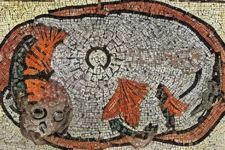 Prompt: ancient roman mosaic of a goldfish