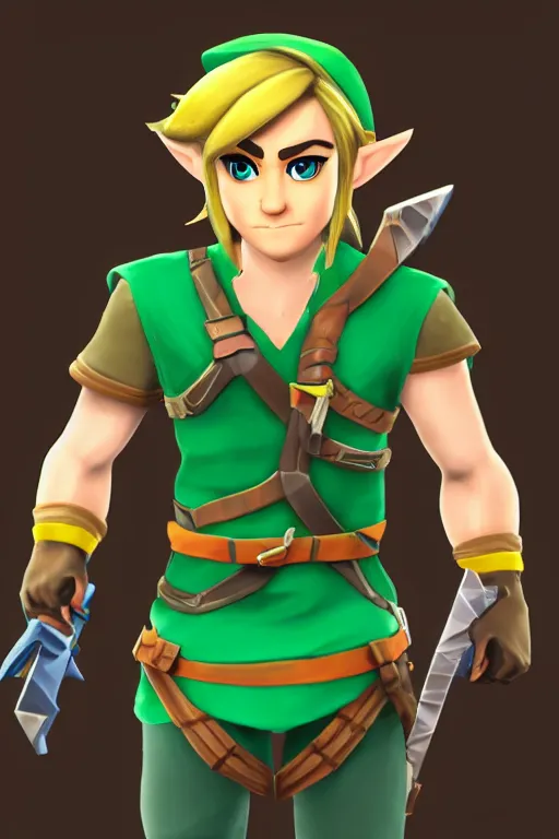 Prompt: an in game portrait of link from nintendo arms, arms art style.