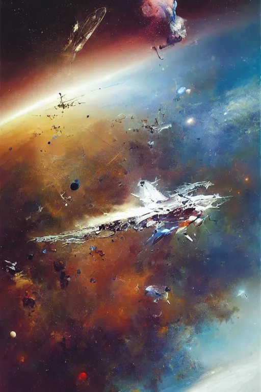 Prompt: the greatest man is but a ripple on the surface of space by ryohei hase, by john berkey, by jakub rozalski, by john martin