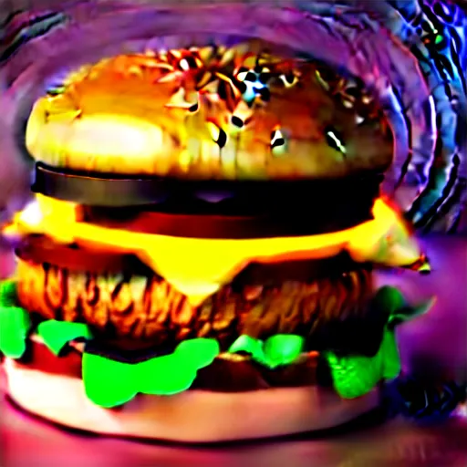 Image similar to a cat / burger hybrid, with fries, volumetric lighting, 4 k