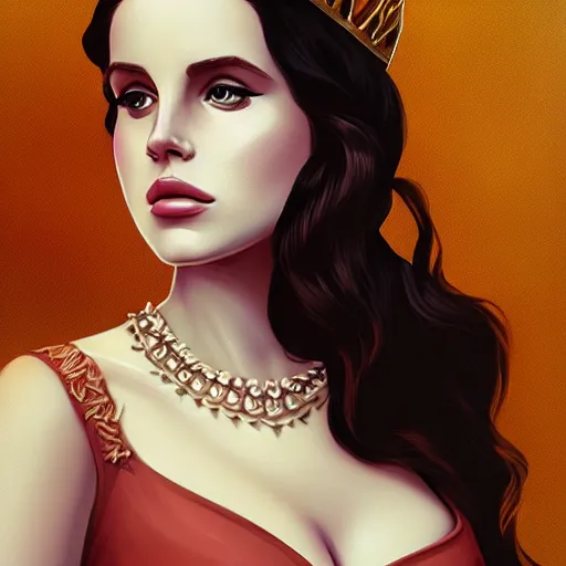Image similar to portrait of lana del rey as a medieval queen, intricate, elegant, highly detailed, digital painting, artstation, concept art, smooth, sharp focus, illustration, art by studio ghibli, 8 k