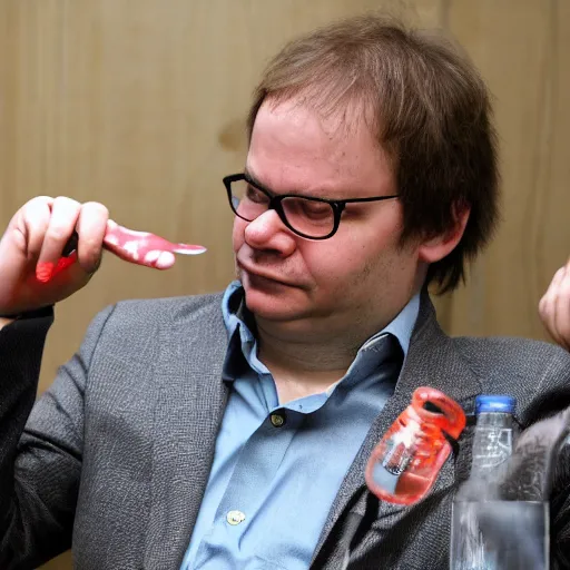 Prompt: sergey mavrodi drink his hand