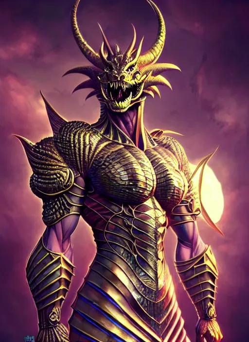 Image similar to athletic and muscular humanoid dragon!!!! draconian!! intricate ornate iridescent scale armor!! character concept art, sharp focus, octane render! unreal engine 5! highly rendered!! trending on artstation!! detailed linework!! illustration by artgerm, wlop, and chie yoshii