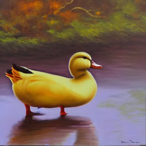 Prompt: a duck on the prowl oil painting nina tokhtaman valetova