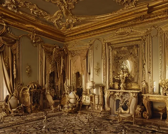 Prompt: photo of rococo interior, hyperrealism, extreme detail, intricate, elegant, highly detailed, sharp focus