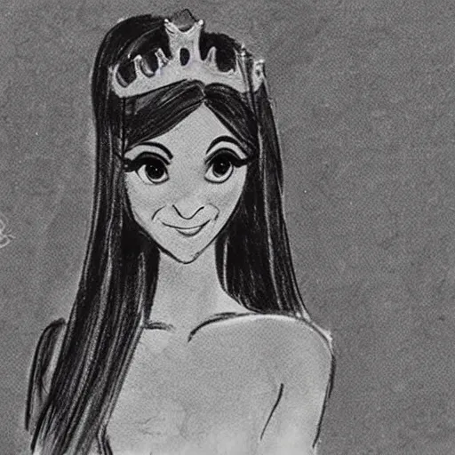 Image similar to milt kahl sketch of victoria justice as princess with hair tendrils