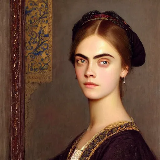 Image similar to a portrait painting of Cara Delevingne without makeup, she has thin eyebrows by Edmund blair leighton