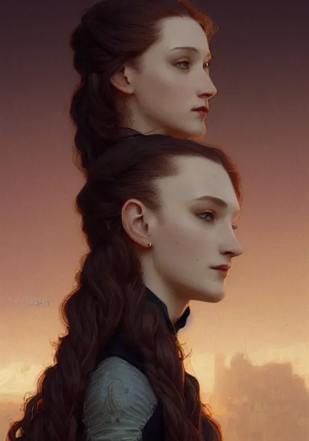 Prompt: sansa with long nose, intricate, elegant, highly detailed, digital painting, artstation, concept art, smooth, sharp focus, illustration, art by artgerm and greg rutkowski and alphonse mucha and william - adolphe bouguereau