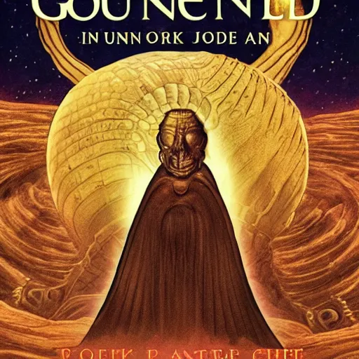 Image similar to book cover god emperer of dune by frank herbert with the face of joe biden on sandworm, cover art style