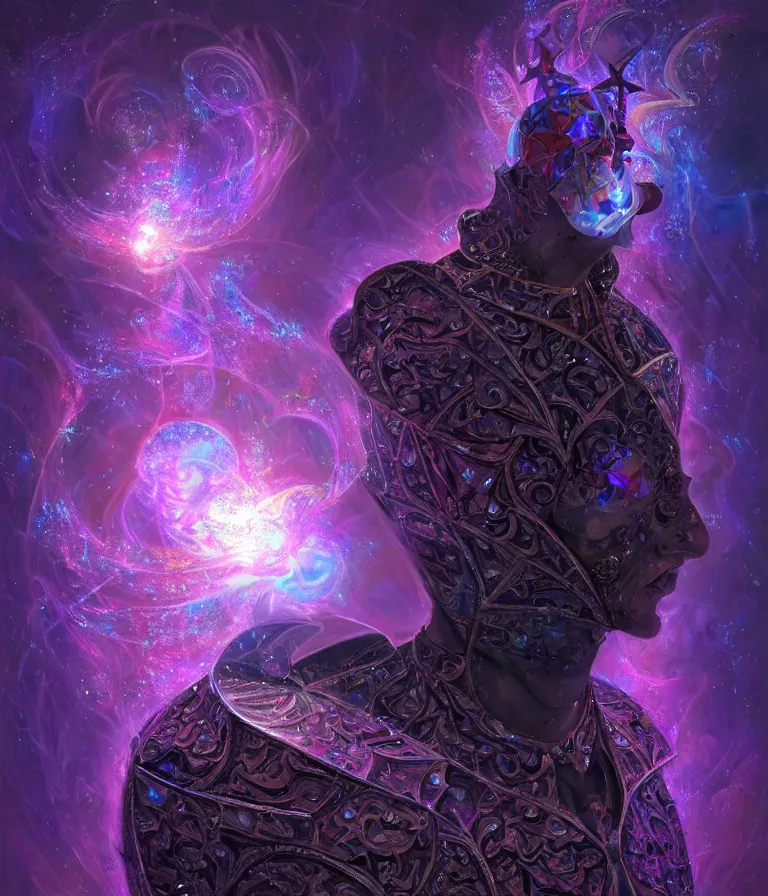 Image similar to front!!! shot of a court jester!!! character, mesmerizing fractal hypercubes, dark holography!!!, future, metallic nebula, crystalline edges, polygonal, elegant, highly detailed, centered, (((artstation, concept art, jagged, sharp focus, artgerm, Tomasz Alen Kopera, Peter Mohrbacher, donato giancola, Joseph Christian Leyendecker, WLOP, Boris Vallejo))), ((raytracing)), mugshot!!!!!, ugly!!!!!!, octane render, nvidia raytracing demo, octane render, nvidia raytracing demo, octane render, nvidia raytracing demo, 8K