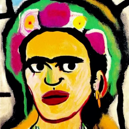Image similar to painting of frida kahlo by jean - michel basquiat