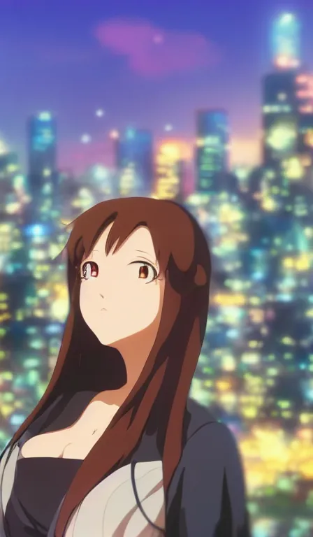 Prompt: anime fine details portrait of Makima in front of modern tokyo city landscape on the background deep bokeh, close-up view, anime masterpiece by Studio Ghibli, 8k, sharp high quality anime, artstation