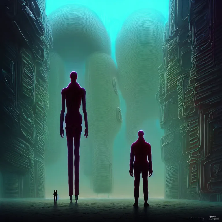 Prompt: a person standing in front of a portal, cyberpunk, epic surrealism, detailed digital matte painting in the style of simon stalenhag and bev dolittle zdzisław beksinski, greg hildebrandt artstation, psychedelic