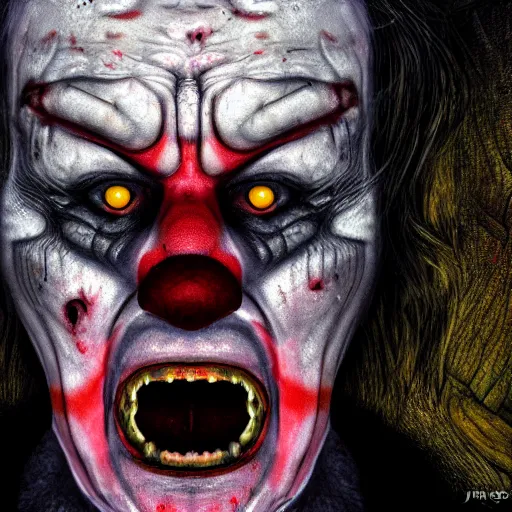 Prompt: dark fantasy, liminal space, horror, scary clown, h. r. giger style, 4 k