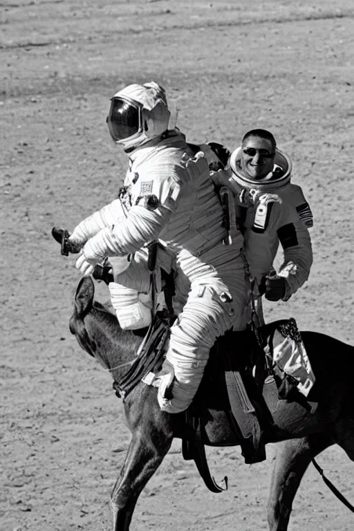 Prompt: astronaut carries on his shoulders a astronaut riding horse