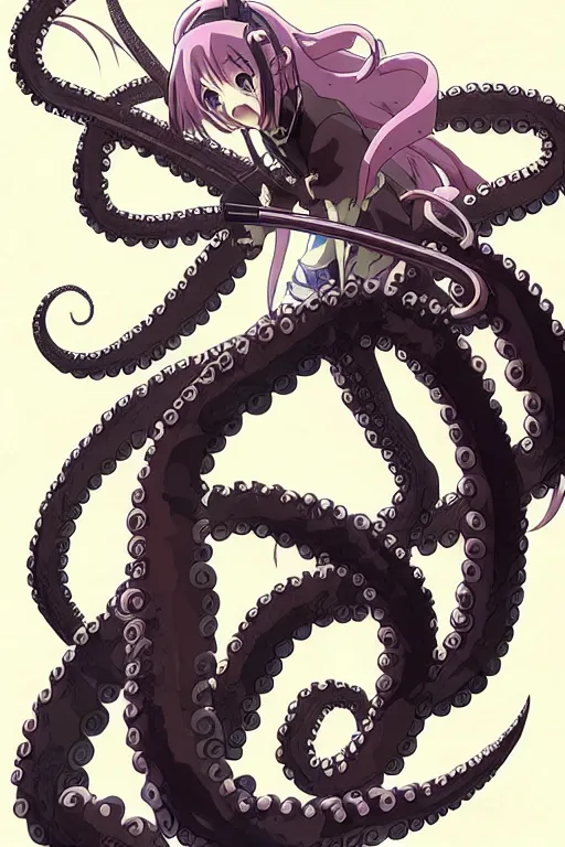 Prompt: key anime visuals of [ an octopus ninja, fighting with a katana ]. highly detailed, intricate, directed by makoto shinkai, anime manga style, trending on art station.