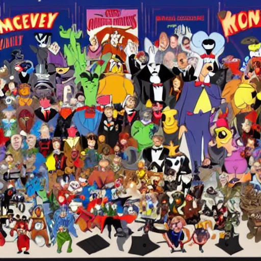 Image similar to an orchestra of various Looney Tunes characters playing a concert. A crowd of Marvel villains is sitting in the audience, realistic, photorealistic, 4k